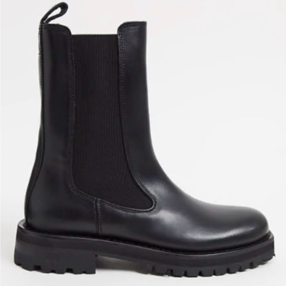 & Other Stories Black Chunky Sole Chelsea Leather Boots - Picture 2 of 8